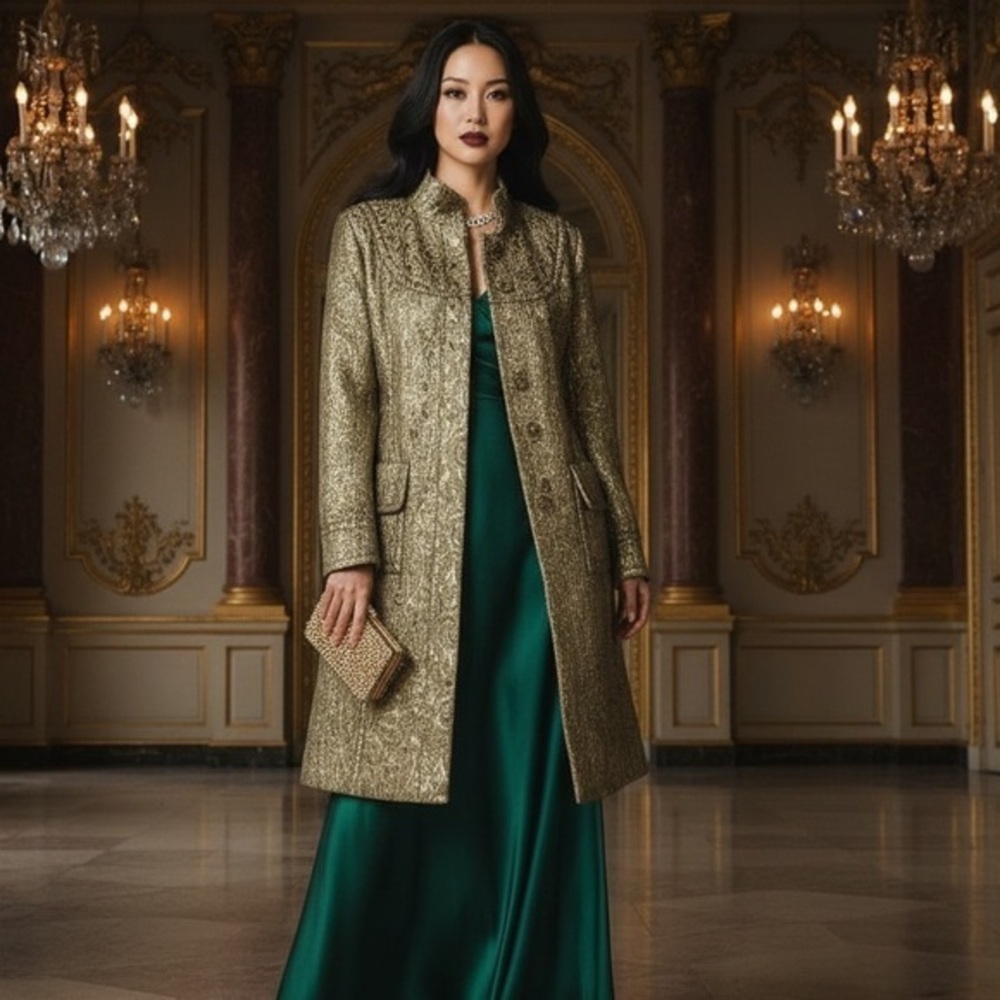 bebe Gold Paisley Trench Coat
